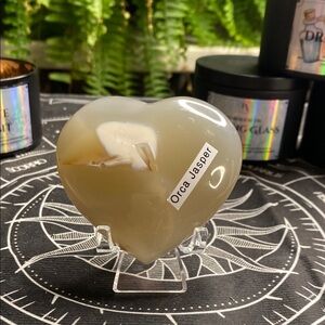 Orca Jasper Heart Stone with Stand